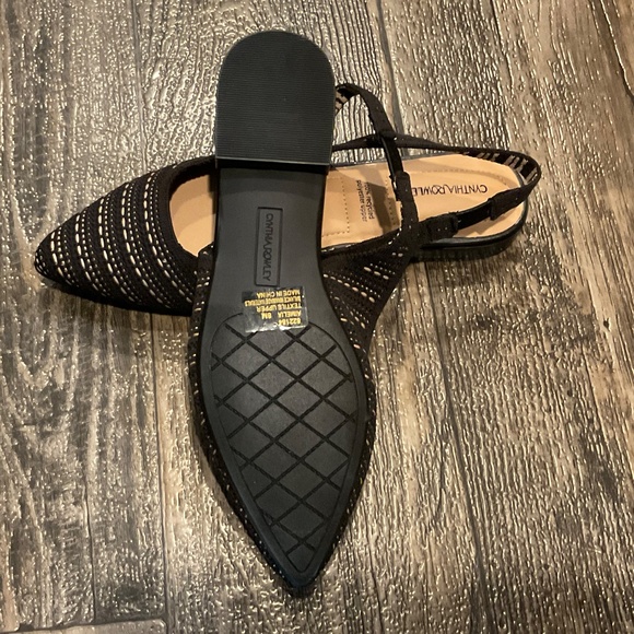 New, Cynthia Rowley Amelia Slingback Flat / Black-Tan Fabric, Size 8 - Picture 2 of 5